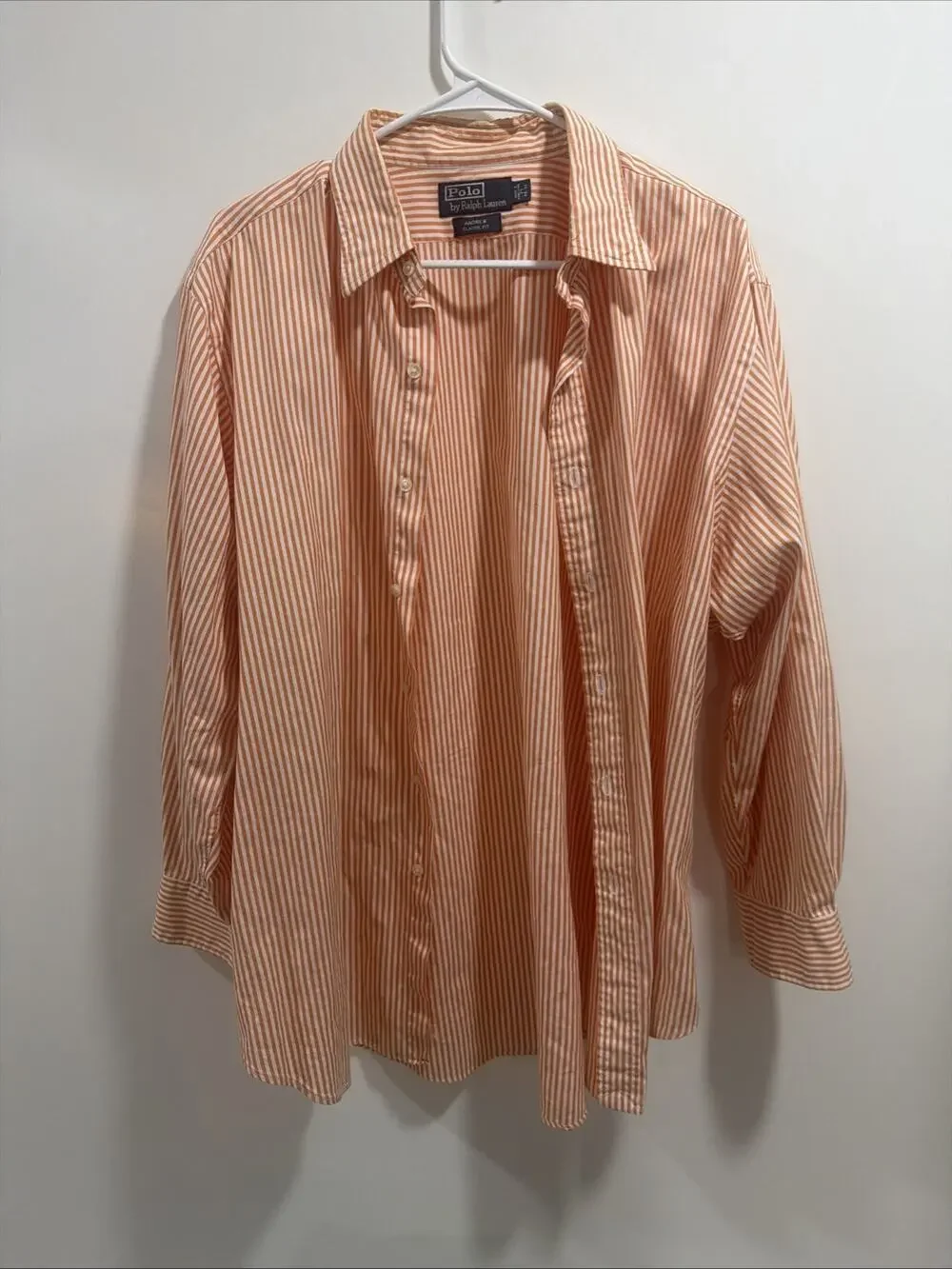 Polo Ralph Lauren Andrew Classic Fit Shirt Men's 17 32/33 Orange White Striped